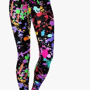 Women's Artistic Splash Printed 80s Leggings Brushed Buttery Soft Pants Regular